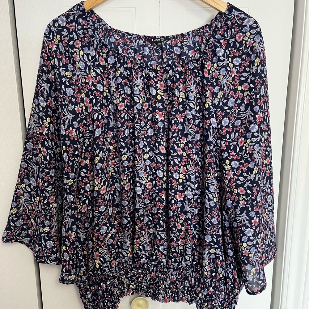 # 123 George Blue Cuffed Sleeve Boxy Blouse